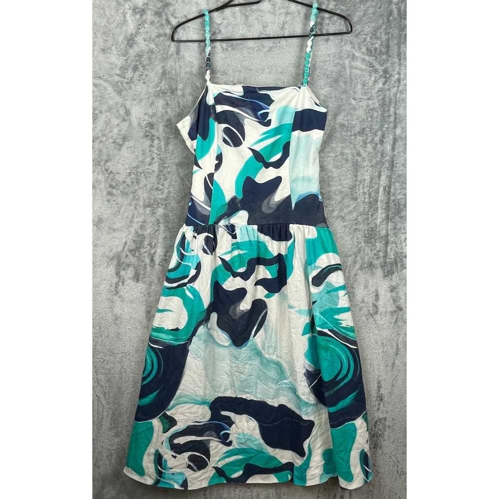 Christian Lacroix Linen Blend Dress Medium Abstract Boho Retro Midi Cross Back